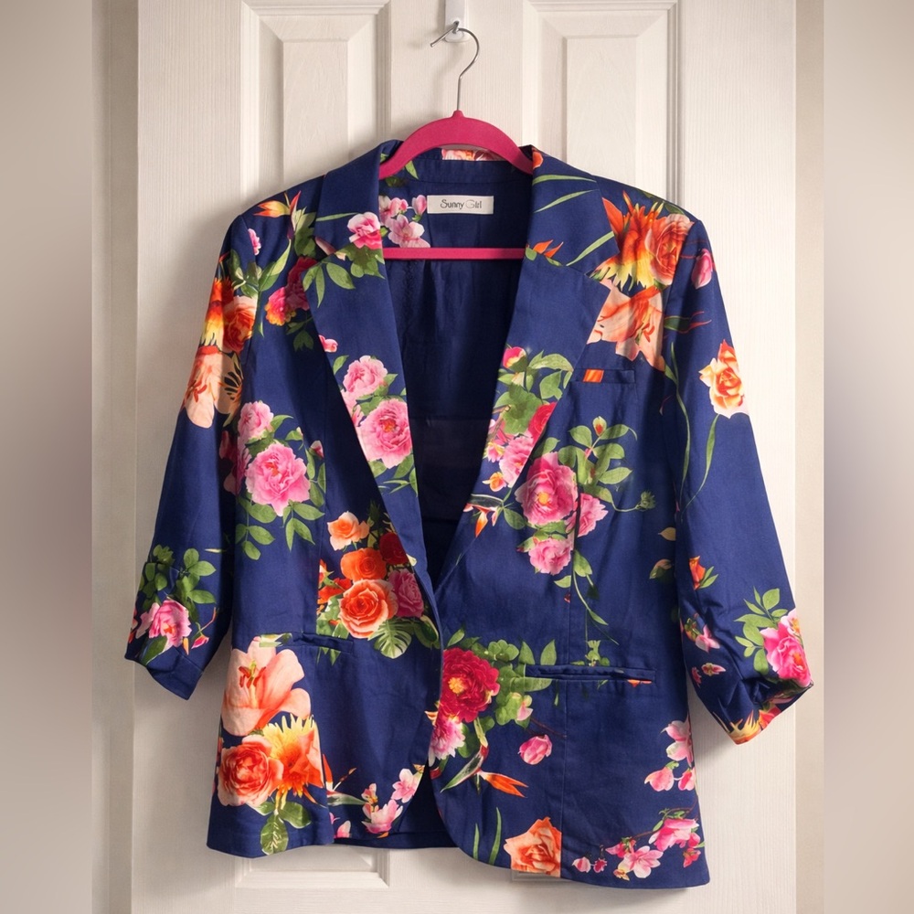 Women's Floral Blazer - Blue and Pink NWT